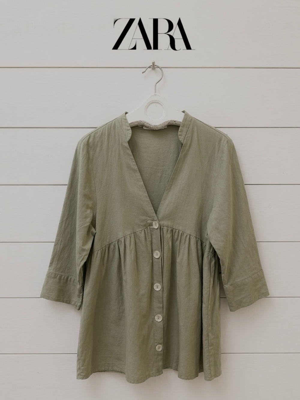 ZARA – Sage Green Button-Down Tunic Size S